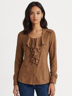 Boston Proper Suede Ruffle Top Size XSmall